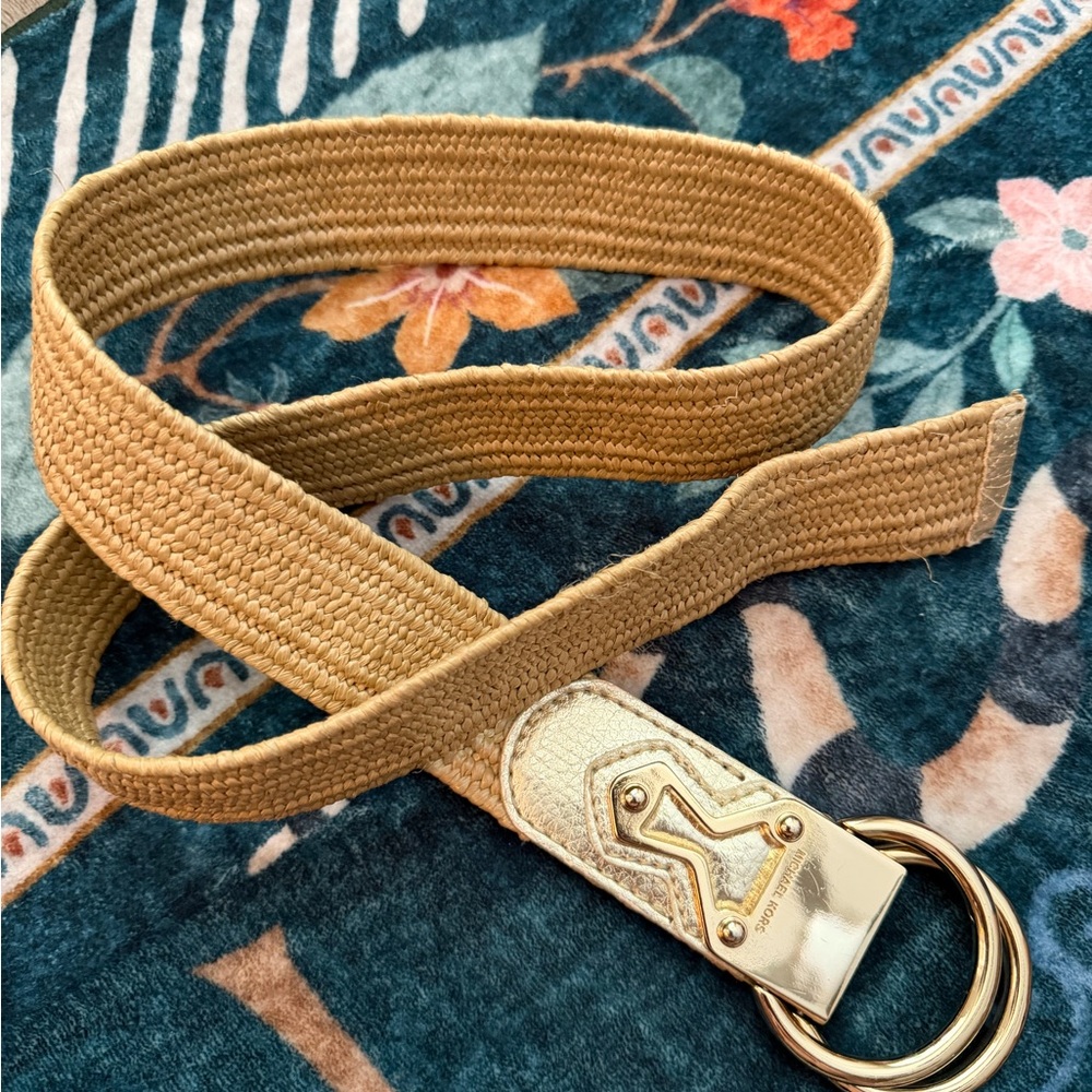 Michael Kors Tan Woven Belt with Gold Buckle